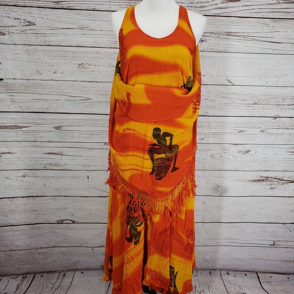 Sweet Lady Women's Yellow Orange Print Fringe Layered Maxi Dress One Size - Picture 4 of 13